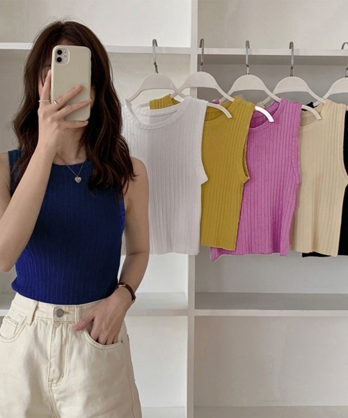 Miniministore(ミニミニストア)の「リブニット タンクトップ レディース春夏(ニット/セーター・レディース・ブラック/ベージュ/ロイヤルブルー/イエロー/ホワイト/フューシャピンク・FREE)」の11枚目の写真