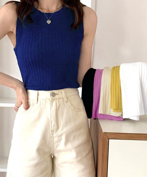 Miniministore(ミニミニストア)の「リブニット タンクトップ レディース春夏(ニット/セーター・レディース・ブラック/ベージュ/ロイヤルブルー/イエロー/ホワイト/フューシャピンク・FREE)」の13枚目の写真