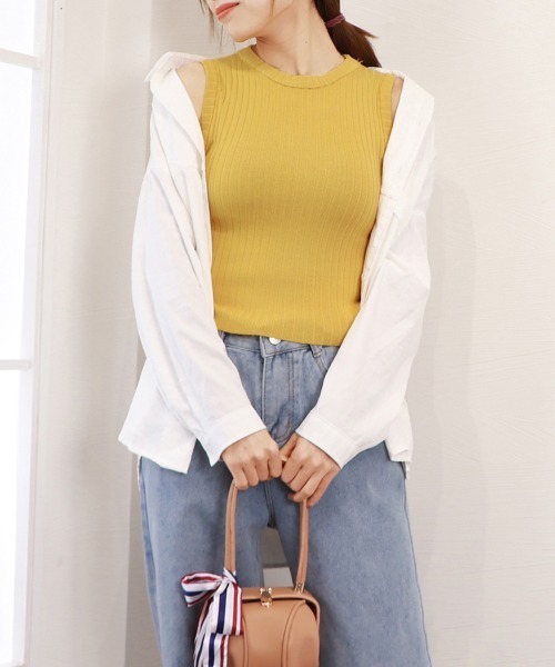 Miniministore(ミニミニストア)の「リブニット タンクトップ レディース春夏(ニット/セーター・レディース・ブラック/ベージュ/ロイヤルブルー/イエロー/ホワイト/フューシャピンク・FREE)」の19枚目の写真