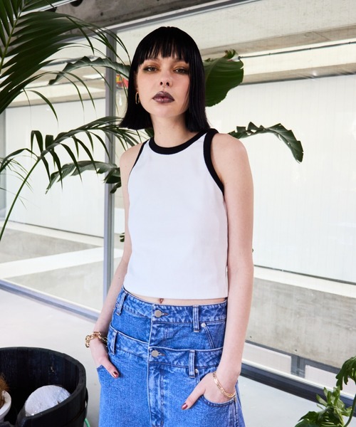 WONEM(ウォンエム)の「バイカラーリブアメスリタンクトップ(タンクトップ・レディース・ブラック/ホワイト/ブラウン・FREE)」の2枚目の写真