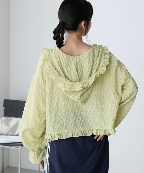 糧*♪様 完売　フリルヨークシアー Shirt セール】【forksy.】シアーフリルフードクロップドブラウス