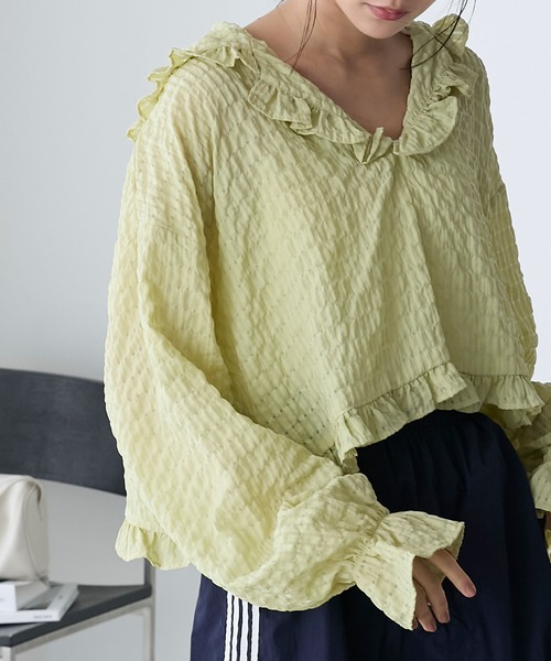 forksy.(フォルクシー)の「【forksy.】シアーフリルフードクロップドブラウス(シャツ/ブラウス・レディース・アイボリー/ブラック/ライム/ネイビー・FREE)」の13枚目の写真