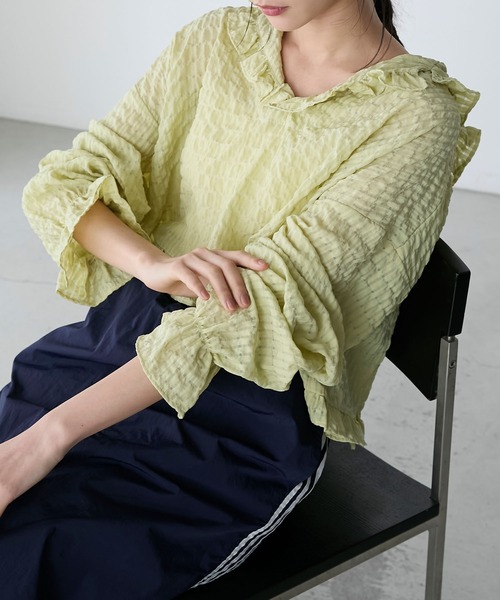 Classic Frillフード付ブラウス wee9s ブラウス シャツ big collar frill blouse / 付け襟風