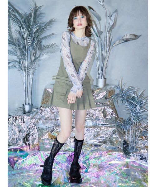 EVRIS（エヴリス）の「エッジデザインプリーツジャンスカ（ジャンパースカート・レディース・グレー/カーキ/アイボリー・SMALL/MEDIUM）」の13枚目の写真