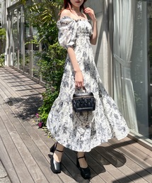 花柄シャーリングロングワンピース