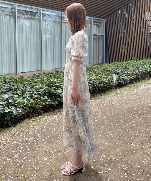 セール】花柄シャーリングロングワンピース（ワンピース）｜one way