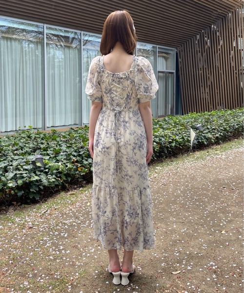 セール】花柄シャーリングロングワンピース（ワンピース）｜one