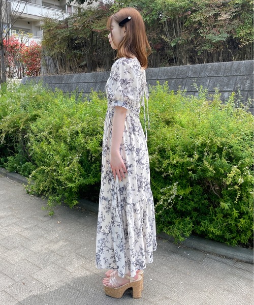 セール】花柄シャーリングロングワンピース（ワンピース）｜one way