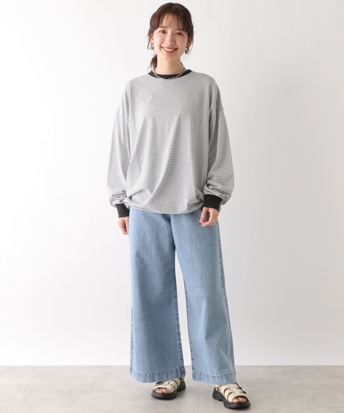 LEPSIM(レプシィム)の「ピンボーダーBIGロンT 108065(Tシャツ/カットソー・レディース・グリーン/ブルー/グレー・FREE)」の4枚目の写真