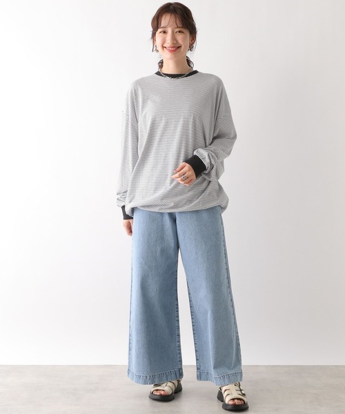 LEPSIM(レプシィム)の「ピンボーダーBIGロンT 108065(Tシャツ/カットソー・レディース・グリーン/ブルー/グレー・FREE)」の5枚目の写真