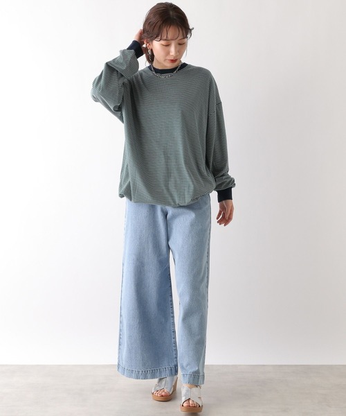 LEPSIM(レプシィム)の「ピンボーダーBIGロンT 108065(Tシャツ/カットソー・レディース・グリーン/ブルー/グレー・FREE)」の7枚目の写真