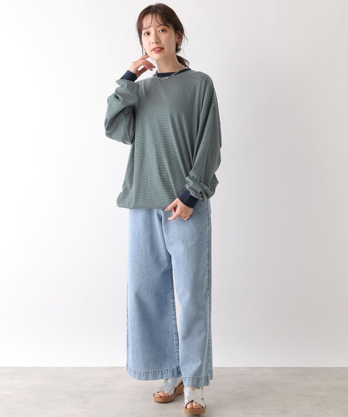 LEPSIM(レプシィム)の「ピンボーダーBIGロンT 108065(Tシャツ/カットソー・レディース・グリーン/ブルー/グレー・FREE)」の9枚目の写真