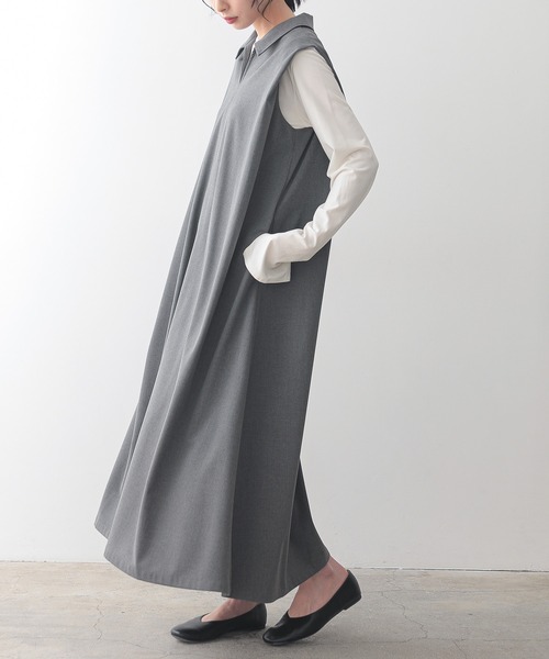 for/c(フォーシー)の「撥水スキッパーワンピース【サスティナブル】(ワンピース・レディース・グレー/チャコールグレー・M/L/LL)」の7枚目の写真
