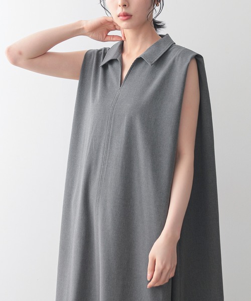 for/c(フォーシー)の「撥水スキッパーワンピース【サスティナブル】(ワンピース・レディース・グレー/チャコールグレー・M/L/LL)」の9枚目の写真