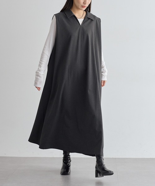 for/c(フォーシー)の「撥水スキッパーワンピース【サスティナブル】(ワンピース・レディース・グレー/チャコールグレー・M/L/LL)」の16枚目の写真