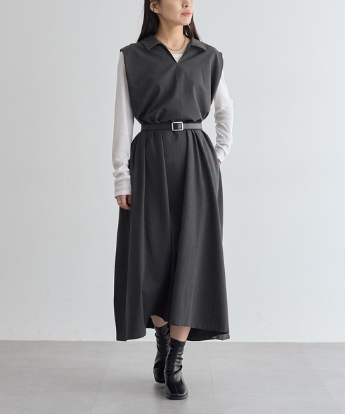 for/c(フォーシー)の「撥水スキッパーワンピース【サスティナブル】(ワンピース・レディース・グレー/チャコールグレー・M/L/LL)」の18枚目の写真