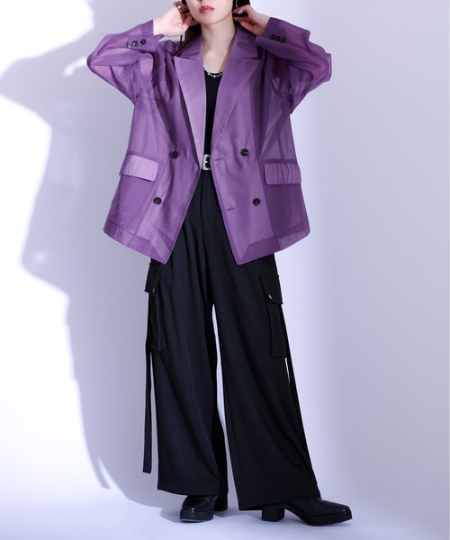 Ellno Loset（エルノロゼット）の「シアーテーラードジャケット（テーラードジャケット・メンズ・ブラック/パープル・MEDIUM/SMALL/LARGE）」の4枚目の写真