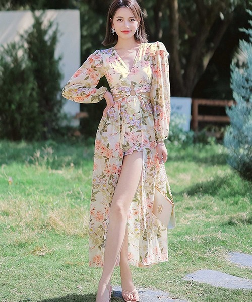 セール】パレオ付き サイドオープン ワンピース水着 レディース