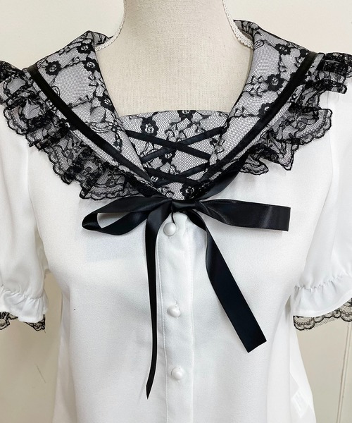 MA*RS♡マーズ♡ma*rs mars MARS レーストリプルリボンシャツ♡ MA*RS】肩レースレースアップリボンブラウス - ブラック size-F | 地雷