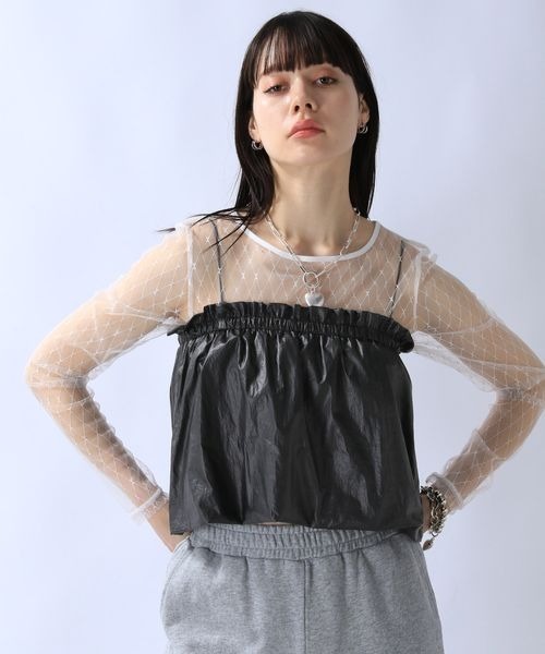 【新品】JEANASIS ジーナシス ランダムチュールドッキングTEE　Tシャツ JEANASIS（ジーナシス）の「ランダムチュールドッキングTEE SS