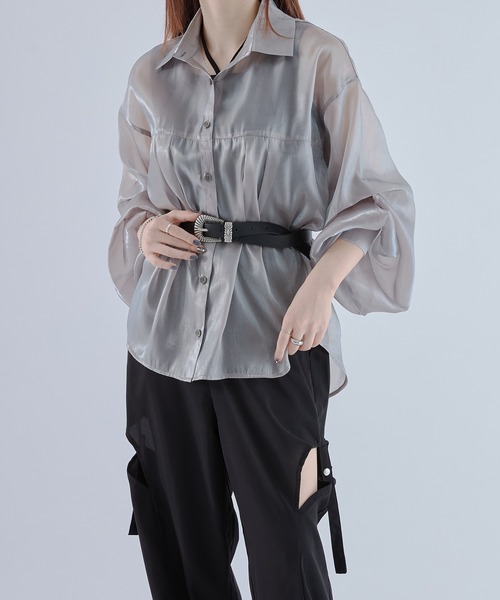 ボリュームタックグロッシーシアーシャツ（シャツ/ブラウス）｜Ellno