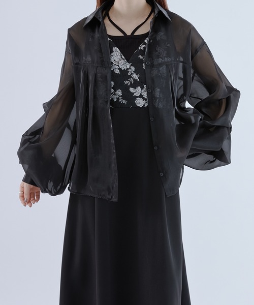 ボリュームタックグロッシーシアーシャツ（シャツ/ブラウス）｜Ellno