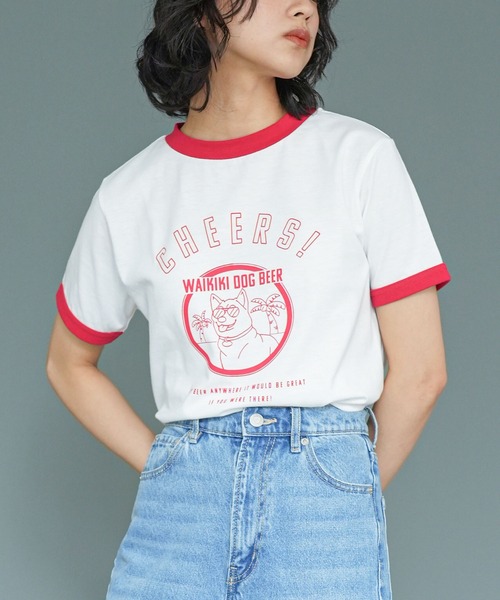 mili an deni(ミリアンデニ)の「リンガー半袖Tシャツ(Tシャツ/カットソー・レディース・レッド/グリーン/ネイビー・L/M)」の1枚目の写真