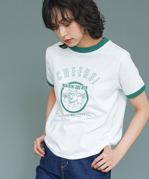 mili an deni(ミリアンデニ)の「リンガー半袖Tシャツ(Tシャツ/カットソー・レディース・レッド/グリーン/ネイビー・L/M)」の4枚目の写真