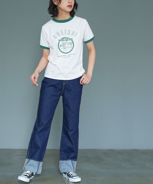 mili an deni(ミリアンデニ)の「リンガー半袖Tシャツ(Tシャツ/カットソー・レディース・レッド/グリーン/ネイビー・L/M)」の6枚目の写真