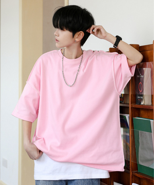 neos（ネオス）の「【neos】ルーズシルエット 裏使い ステッチ ポンチ パステルカラー ハーフスリーブ Tシャツ（Tシャツ/カットソー・メンズ・ブルー/イエロー/ホワイト/グリーン/ピンク・FREE）」の5枚目の写真