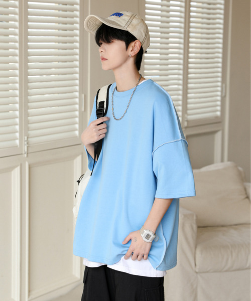 neos（ネオス）の「【neos】ルーズシルエット 裏使い ステッチ ポンチ パステルカラー ハーフスリーブ Tシャツ（Tシャツ/カットソー・メンズ・ブルー/イエロー/ホワイト/グリーン/ピンク・FREE）」の4枚目の写真