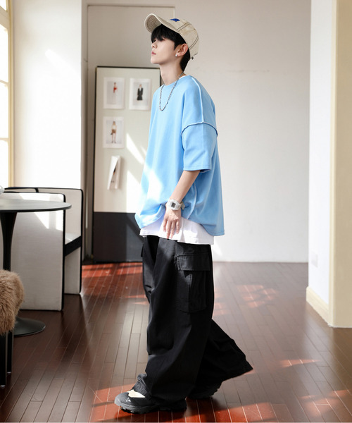 neos（ネオス）の「【neos】ルーズシルエット 裏使い ステッチ ポンチ パステルカラー ハーフスリーブ Tシャツ（Tシャツ/カットソー・メンズ・ブルー/イエロー/ホワイト/グリーン/ピンク・FREE）」の22枚目の写真