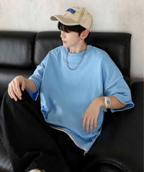 neos（ネオス）の「【neos】ルーズシルエット 裏使い ステッチ ポンチ パステルカラー ハーフスリーブ Tシャツ（Tシャツ/カットソー・メンズ・ブルー/イエロー/ホワイト/グリーン/ピンク・FREE）」の21枚目の写真