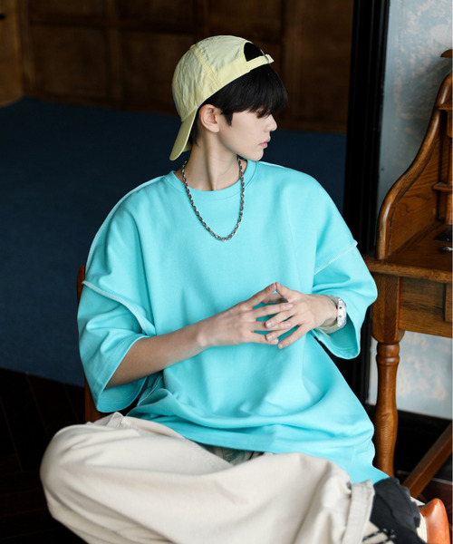 neos（ネオス）の「【neos】ルーズシルエット 裏使い ステッチ ポンチ パステルカラー ハーフスリーブ Tシャツ（Tシャツ/カットソー・メンズ・ブルー/イエロー/ホワイト/グリーン/ピンク・FREE）」の18枚目の写真