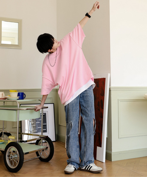 neos（ネオス）の「【neos】ルーズシルエット 裏使い ステッチ ポンチ パステルカラー ハーフスリーブ Tシャツ（Tシャツ/カットソー・メンズ・ブルー/イエロー/ホワイト/グリーン/ピンク・FREE）」の14枚目の写真