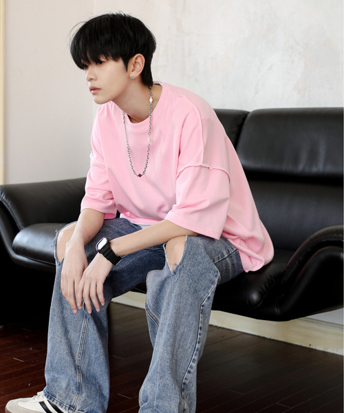 neos（ネオス）の「【neos】ルーズシルエット 裏使い ステッチ ポンチ パステルカラー ハーフスリーブ Tシャツ（Tシャツ/カットソー・メンズ・ブルー/イエロー/ホワイト/グリーン/ピンク・FREE）」の13枚目の写真