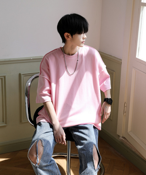 neos（ネオス）の「【neos】ルーズシルエット 裏使い ステッチ ポンチ パステルカラー ハーフスリーブ Tシャツ（Tシャツ/カットソー・メンズ・ブルー/イエロー/ホワイト/グリーン/ピンク・FREE）」の12枚目の写真