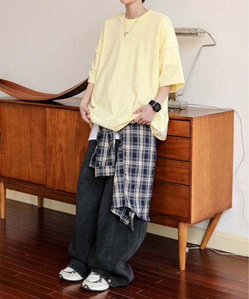 neos（ネオス）の「【neos】ルーズシルエット 裏使い ステッチ ポンチ パステルカラー ハーフスリーブ Tシャツ（Tシャツ/カットソー・メンズ・ブルー/イエロー/ホワイト/グリーン/ピンク・FREE）」の9枚目の写真