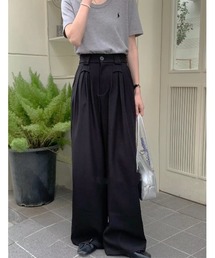 【aimoha】ハイウエストデザインタックスラックス
