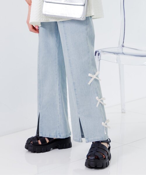 algy（アルジー）の「フロントスリットりぼんフレアワイドパンツ（その他パンツ・キッズ・ブラック/サックスブルー/アイボリー・MEDIUM/X-SMALL/XX-SMALL/SMALL）」の3枚目の写真