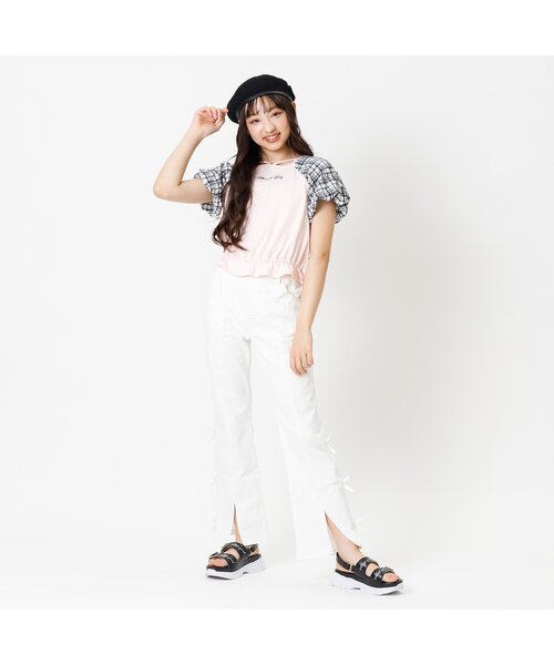 algy（アルジー）の「フロントスリットりぼんフレアワイドパンツ（その他パンツ・キッズ・ブラック/サックスブルー/アイボリー・MEDIUM/X-SMALL/XX-SMALL/SMALL）」の4枚目の写真