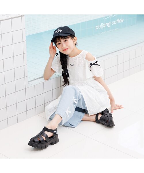 algy（アルジー）の「フロントスリットりぼんフレアワイドパンツ（その他パンツ・キッズ・ブラック/サックスブルー/アイボリー・MEDIUM/X-SMALL/XX-SMALL/SMALL）」の10枚目の写真