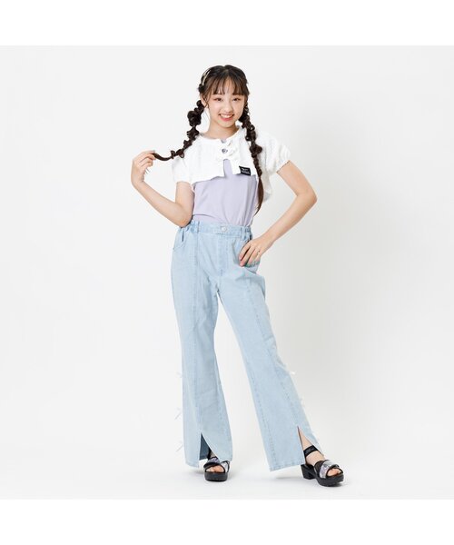 algy（アルジー）の「フロントスリットりぼんフレアワイドパンツ（その他パンツ・キッズ・ブラック/サックスブルー/アイボリー・MEDIUM/X-SMALL/XX-SMALL/SMALL）」の11枚目の写真