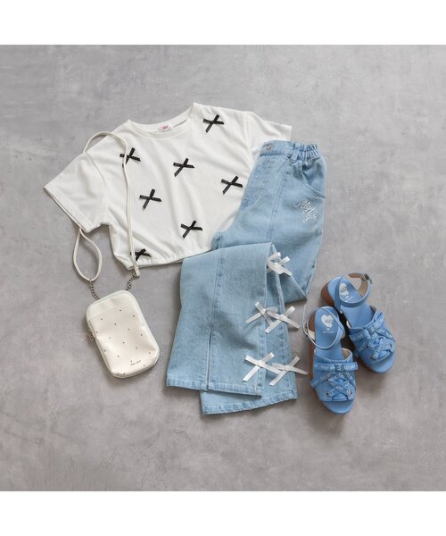 algy（アルジー）の「フロントスリットりぼんフレアワイドパンツ（その他パンツ・キッズ・ブラック/サックスブルー/アイボリー・MEDIUM/X-SMALL/XX-SMALL/SMALL）」の15枚目の写真