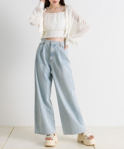 OLIVE des OLIVE（オリーブデオリーブ）の「チュール重ね裾シャーリングキャミ　1041060600（キャミソール・レディース・チャコールグレー/オフホワイト/ブラック・FREE）」の16枚目の写真