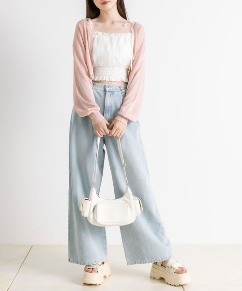 OLIVE des OLIVE（オリーブデオリーブ）の「チュール重ね裾シャーリングキャミ　1041060600（キャミソール・レディース・チャコールグレー/オフホワイト/ブラック・FREE）」の17枚目の写真