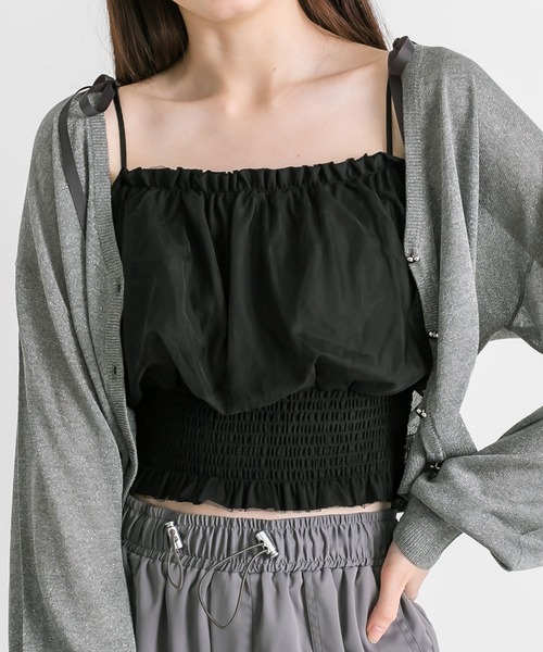 OLIVE des OLIVE（オリーブデオリーブ）の「チュール重ね裾シャーリングキャミ　1041060600（キャミソール・レディース・チャコールグレー/オフホワイト/ブラック・FREE）」の10枚目の写真