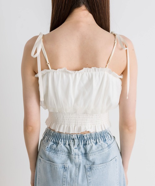 OLIVE des OLIVE（オリーブデオリーブ）の「チュール重ね裾シャーリングキャミ　1041060600（キャミソール・レディース・チャコールグレー/オフホワイト/ブラック・FREE）」の6枚目の写真