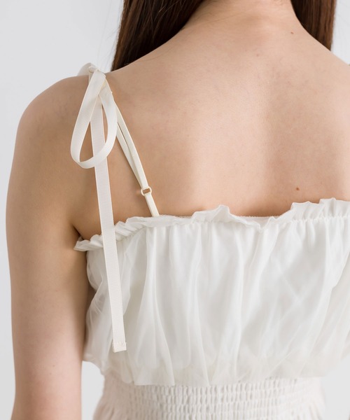 OLIVE des OLIVE（オリーブデオリーブ）の「チュール重ね裾シャーリングキャミ　1041060600（キャミソール・レディース・チャコールグレー/オフホワイト/ブラック・FREE）」の21枚目の写真