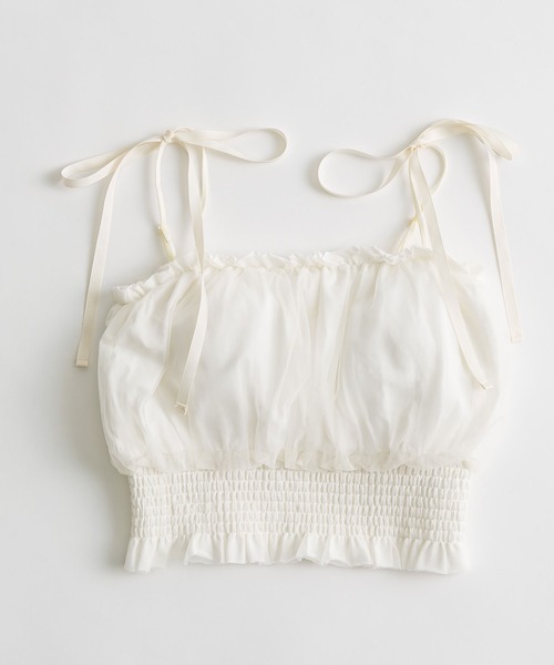 OLIVE des OLIVE（オリーブデオリーブ）の「チュール重ね裾シャーリングキャミ　1041060600（キャミソール・レディース・チャコールグレー/オフホワイト/ブラック・FREE）」の19枚目の写真